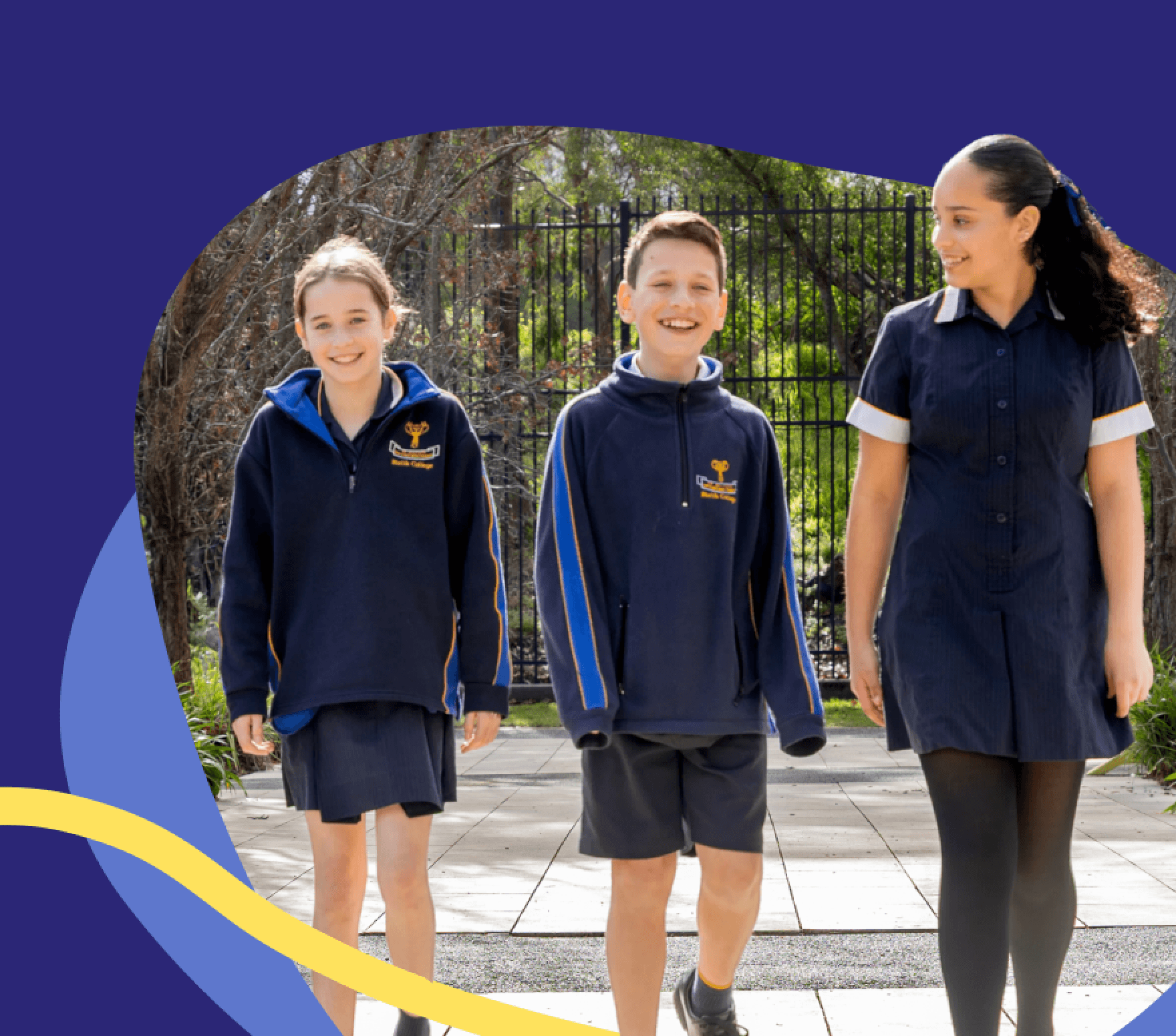 Three Bialik College students walking together through the school grounds