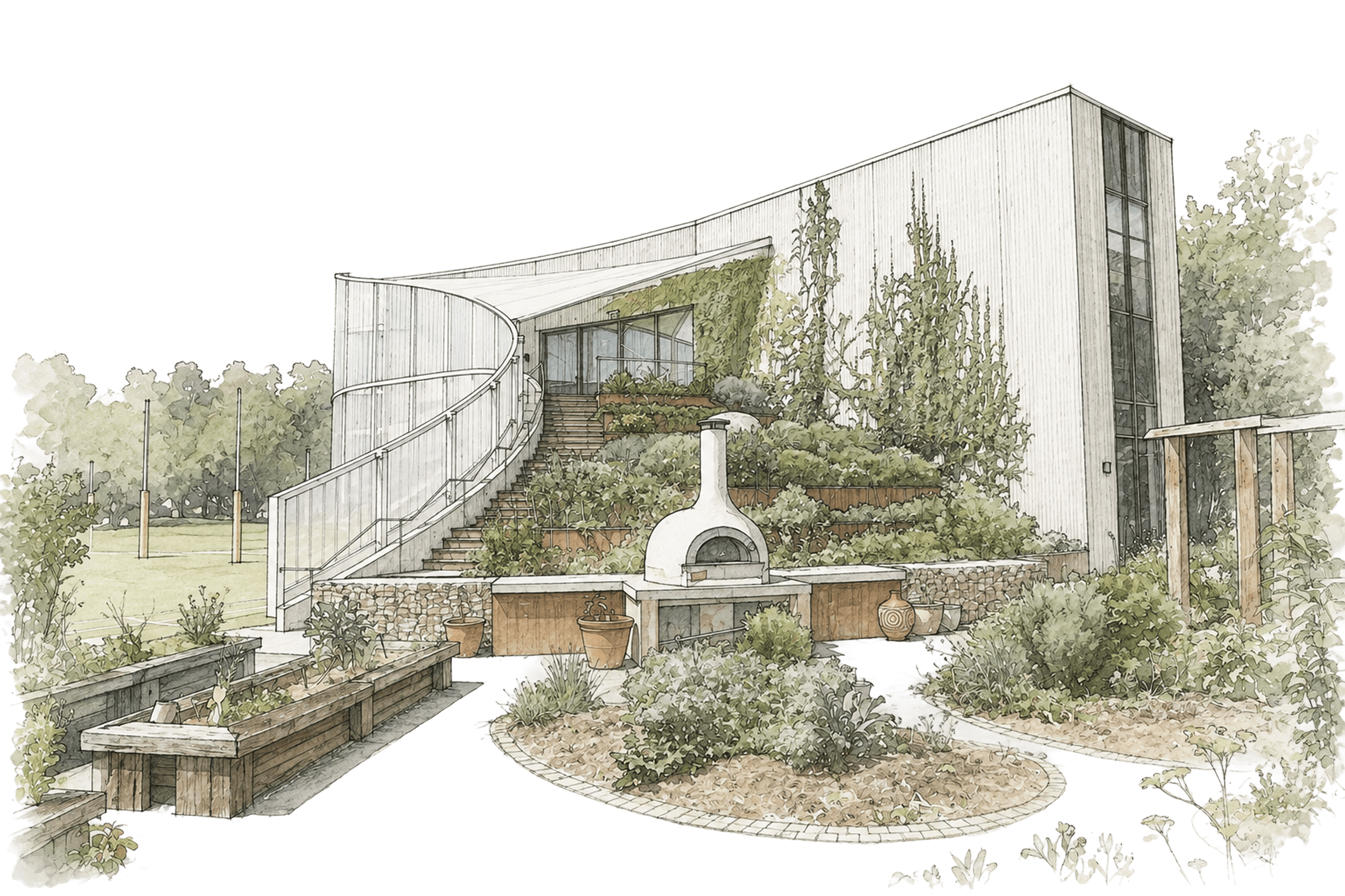 Watercolour illustration of the Bialik College campus