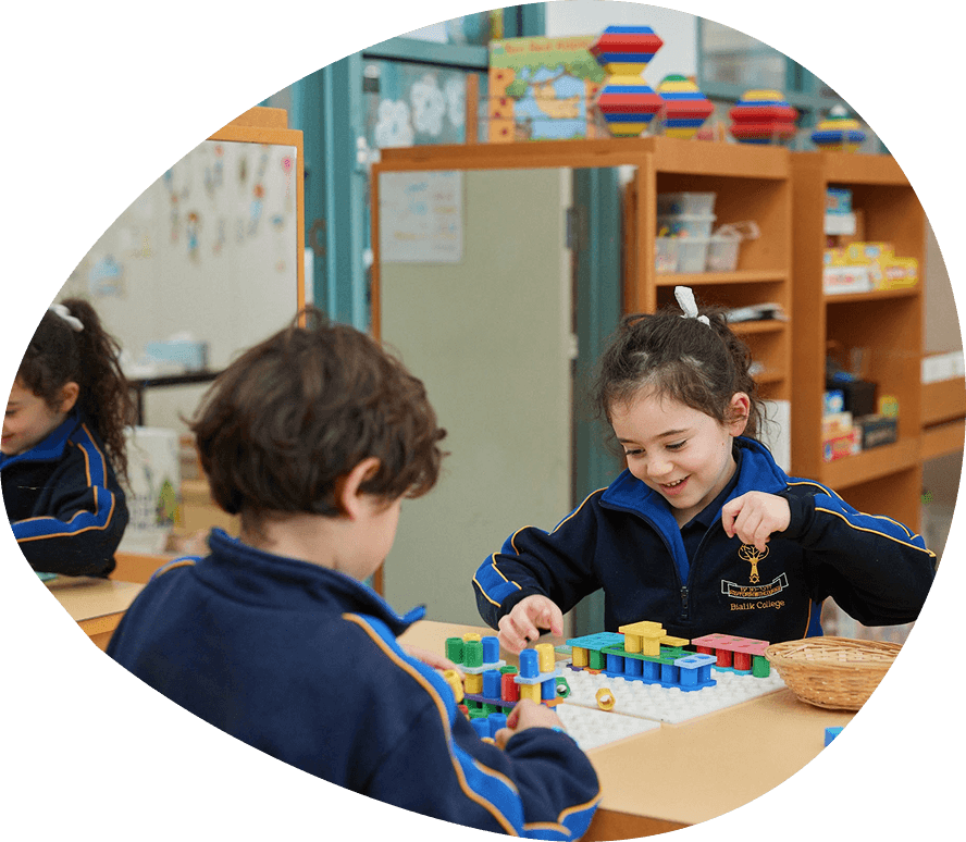 Bialik College students building together in a classroom
